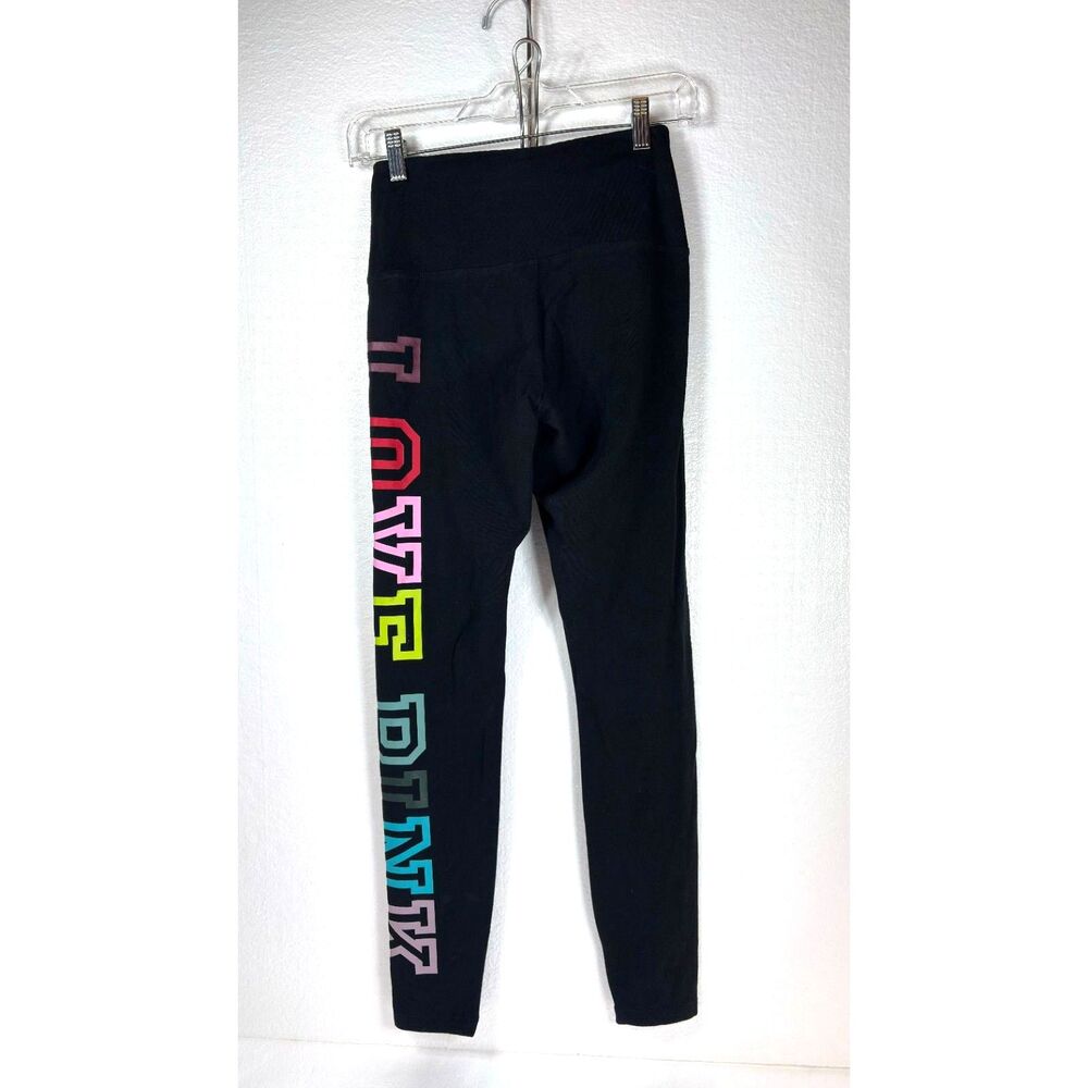 Victoria's Secret Pink Leggings High Waist Black Rainbow Love Pink Small - Picture 2 of 8
